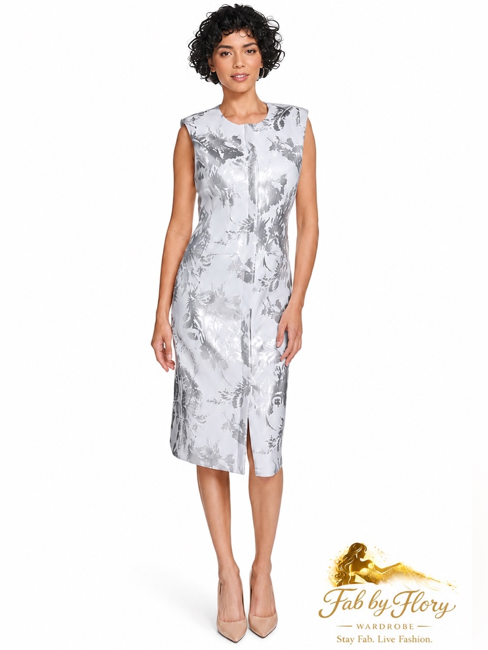 Calvin Klein ✨ Sleeveless Foil Printed Sheath Dress - Check Measurements